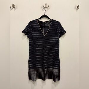 Ted Baker Navy and Cream Patterned V-Neck Dress